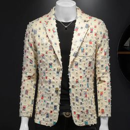 Vintage Luxury Men Stylish Blazer Business Casual Multi-color Geometric Pattern Printed Blazer Homme Trend Brand Fashion Blazer 240329