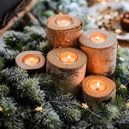 Candle Holders Birch Candlestick Natural Tree Trunk Christmas Decoration 2024 Tabletop Ground Holiday Party Wedding Setting Props