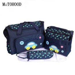 Accessories Motohood 40*29*14cm 4pcs Car Print Mother Bag Baby Diaper Bags Sets Multifunctional Baby Nursing Nappy Bag for Mom Organiser