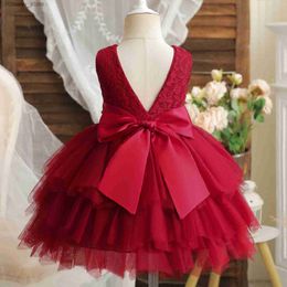 Girl's Dresses Baby Princess Party Red Dresses for Christmas Backss Lace Litt Girls Birthday Wedding Evening Gown Kids Cerony Prom Dress L240402