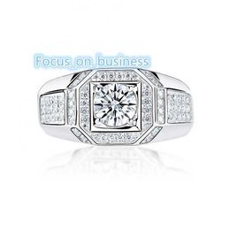 Trendy 925 silver men ring jewelry round shape moissanite wedding rings for men