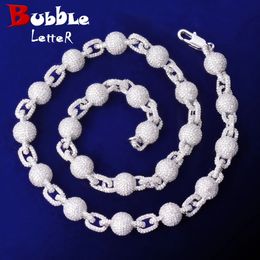 Bubble Letter Iced Out Ball Chain for Men Micro Pave Choker Necklace Hip Hop Fashion Jewellery Bling Charms240327