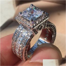 Band Rings 925 Sterling Sier Ring Princess Cut Wedding 3Ct Lab Diamond Fashion Luxury Jewellery For Women Woman Engagement Drop Deliver Otysm