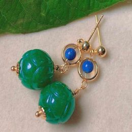 Dangle Earrings Fashion Green Round Hetian Jade Lapis Lazuli Beads Gold Ear Stud Bridal Platinum Silver Office Gemstone Custom Handmade