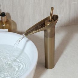 Bathroom Sink Faucets Antique Brass Faucet Waterfall Vanity Single Hole Handle Vessel Mixer Tap