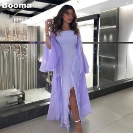 Party Dresses Booma Lavender Chiffon Mermaid Evening Long Sleeves Ruffles Wedding Guest Dresss For Women Ankle Length Formal Prom Gown