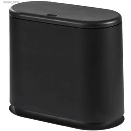 Waste Bins Slim Plastic Trash Can 12L Garbage Can with Press Top LidBlack Modern Waste Basket for BathroomLiving RoomOffice and Kitchen L46