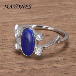 Cluster Rings Real Pure 925 Sterling Silver Elena For Women Natural Lapis Stone Diary Fine Jewelry Gift