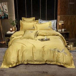 Bedding Sets 2024 Four-piece Simple Cotton Double Household Bed Sheet Quilt Cover Embroidered Twill Comfortable Yellow Color