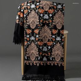 Scarves Luxury Floral Embroidered Cashmere Scarf Women Winter Warm Pashmina Shawls And Wraps For Lady Tassels Foulard Bufanda Blanket