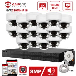 System Hikvision OEM 16CH 4K NVR Anpviz 8MP POE IP Camera 16pcs Indoor/Outdoor IP Camera CCTV Security Surveillance Kit IP66 30m P2P