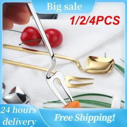 Spoons 1/2/4PCS Stainless Steel Wall-mounted Gold-plated Coffee Spoon Ice Cream Scoop Tea Accessories Teaspoo Fruit Fork