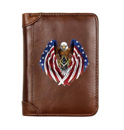 Wallets Luxury Genuine Leather Men Wallet American Flag mason Pocket Slim Card Holder Male Short Purses Gifts High Quality1717891