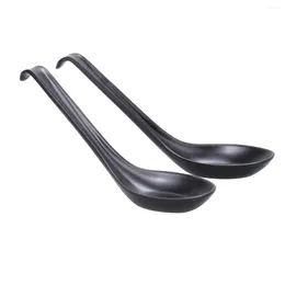 Spoons 6pcs Black Melamine Chinese Won Ton Soup Spoon With Hook Asian Plain Style Rice Dessert Matte Tableware