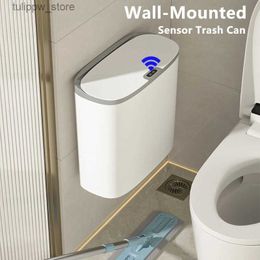 Waste Bins 14L Bathroom Smart Trash Can Wall Mounted Waterproof Garbage Bin Automatic Sensor Wastebasket Narrow Dustbin for Kitchen L46