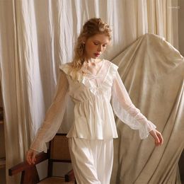 Home Clothing Romantic Sleepwear Women Cotton Pajamas Fairy Sexy Lace Long Sleeve Sleep Tops Trouser Suits White Pink Pajama Sets Wear