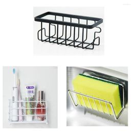 Kitchen Storage Metal Dish Sponge Holder Basket With Suction Cups Rack Towel Drain Sink Bathroom