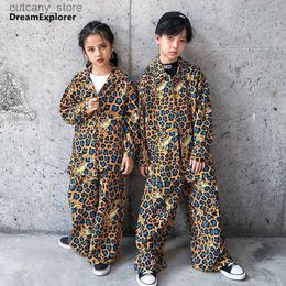 Trousers Girls Street Dance opard Shirt Boys Hip Hop Loose Print Pants Streetwear Clothes Sets Kids Jazz Outfits Teens Stage Costumes L46