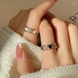 Cluster Rings Gold Color Hollow Heart For Women Girls Gift White Black Love Elegant Double Layer Fashion Party Fine Jewelry Accessories