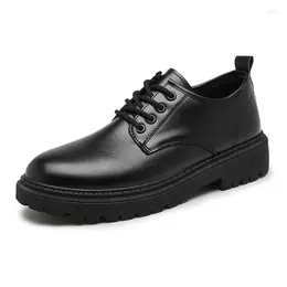 Casual Shoes Men's Formal Black Leather British Business Flat Low Top Lace-up Loafers Breathable Non Slip