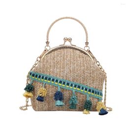 Shoulder Bags Women Clutch Bag Tassel Messenger Weave Straw Metal Ring Top-Handle Day Clutches Beach Handbag Crossbody Bolsa Feminina