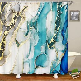 Shower Curtains Luxury 3D Marble Gold Blue Texture Polyester Modern Curtain Set For Bathroom Bath Waterproof Fabric With 12 Hooks Decor