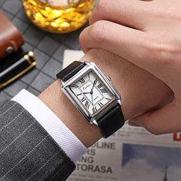 Square Roman dial watch for men and women, couple dress, party bracelet, quartz Analogue clock, annual explosion, luxury leather belt watch