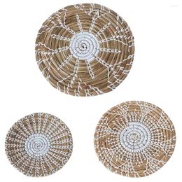 Tapestries 3 Pcs Bedroom Decore Wall Mount Basket Panel Office Woven Grass Baskets Decoration