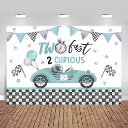 Two Fast Themed Birthday Backdrop for Boys Racing Car 2nd Birthday Party Kids Pography Background Two Fast 2 Curious Banner 240326