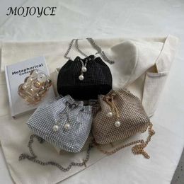 Totes Women Luxury Shoulder Bag Solid Color Rhinestone Glittering Satchel Drawstring Bling Bucket Dinner Party