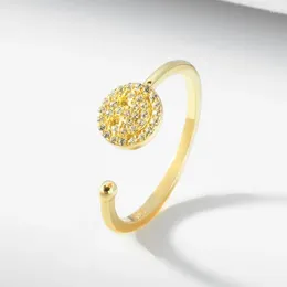 Cluster Rings Custom Open Gap White Zircon Pav Crystals Happy Face Trendy Adjustable Finger 925 Silver Ring For Womens Fine Jewellery