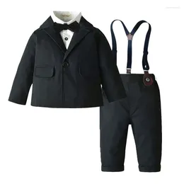 Clothing Sets Children's Spring Long Sleeve Coat Men's Bow Tie Shirt Suspender Pants Three-Piece Set Labeling Processi