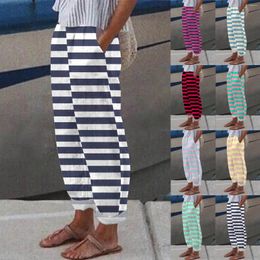 Women's Pants Casual Linen For Women 2024 Fashion Striped Lounge Womens Trouser High Waisted Ladies Trousers Pantalones