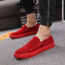 Casual Shoes Men's Summer Black Red Leather Lazy Cool British Style Fashion Sneakers Loafer Men