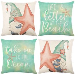 Ocean Series Pillow Case Letter Linen Cushion Cover 18X18 Inches Set of 4