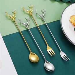 Coffee Scoops Gold Spoon Long Handle Elk Portable Milk Tea Hanging 2024 Stir Dessert Fork Kitchen Gadgets