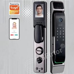 Lock 3D Tuya Face Recognition Fingerprint Lock Security Door With Surveillance Camera Visual Cat Eye Auto Electronic Wifi Smart Lock