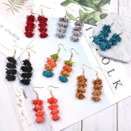 Dangle Earrings Korean Version Japanese Fashion Tassel Cute Sweet Fabric Multi-layer Chiffon Flower Long Petal