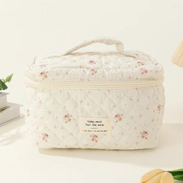 Cosmetic Bags Women Aesthetic Toiletry Purse Printed Cotton Cute Storage Handbag Large Capacity Zipper Closure Female Travel Bag