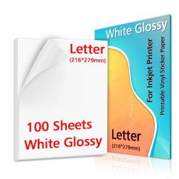 Paper Labelwell 100 Sheets White Printable Vinyl Sticker Paper 216mm*279mm Waterproof Glossy Copy Paper DIY Labels for Inkjet Printer