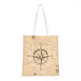 Shopping Bags Pirate's Map Groceries Bag Printing Canvas Shopper Shoulder Tote Large Capacity Nautical Compass Sailor Handbag