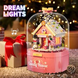 Decorative Figurines Merry Christmas Music Box Tree Building Blocks DIY Doll House Year Santa Claus Children Gifts Decoration