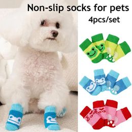 Dog Apparel 4Pcs Cute Pet Socks With Print Breathable Anti-Slip Cats Puppy Shoes Protector Products For Small Dogs Knits