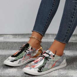 Casual Shoes Women's Non Slip Flat Footwear Round Toe Breathable Walking Flats Lace Up Womens Tie Dye Print Sandals Plus Size