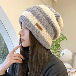 Berets Winter Thick Thread Needle Striped Knitted Hat Head Girdle Face Small Casual Day System All Match Woolen Pile Cap