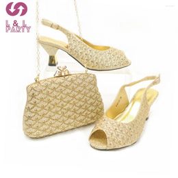 Dress Shoes 2024 High Quality Arrivals Nigerian Women Matching Bag In Golden Colour Classics Style Comfortable Heels For Party