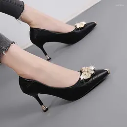 Dress Shoes Elegant Stiletto Pumps For Women Heel Shoe With Rhinestones Peal Butterfly 5cm 7cm 2024 Soft Leather Sexy High Heels