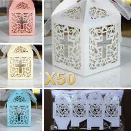 Gift Wrap 50pcs Paper Laser Cut Crucifix Christening Baptism Favour Wedding Box Easter Decoration Small Bags