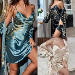 Home Clothing Women's Clothes Sexy Floral Pajamas Dress Fashion Printed Simple Comfortable Soft Nightgown Homewear Wrap Suspenders Skirt