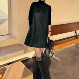 Casual Dresses 2024 Spring And Autumn Fashion Genuine Leather Clothes Semi-Vegetable Tanned Straight Sheepskin Dress E41